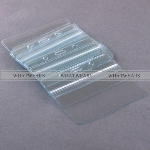 30x Horizontal ID Badge Card Plastic Clear Pocket Holder Pouch Case Bag QQU