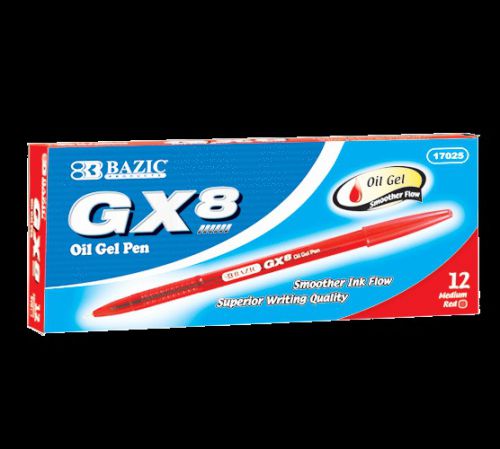 BAZIC GX-8 Red Oil-Gel Ink Pen (12/Box), Case of 12