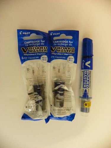 WHITEBOARD MARKER PILOT V MASTER BLUE &amp; 2 REFILLS ERASE MEDIUM REFILABLE