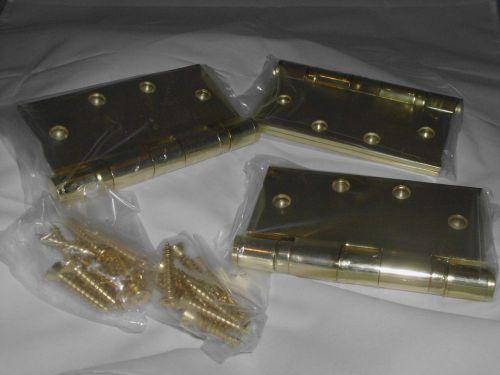 (3) World Class PBB Commercial Steel Door Hinges 4.5&#034; X 4.5&#034; Bright Brass BB81