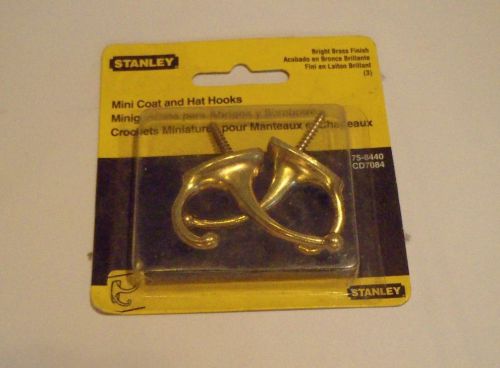 Stanley Hardware 75-8440 CD7084 Set of 2 Coat &amp; Hat Hooks Brass Plated ~ NEW