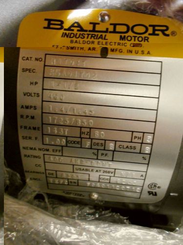 NEW BALDOR INDUSTRIAL A-C MOTOR 460VOLTS  M1704T