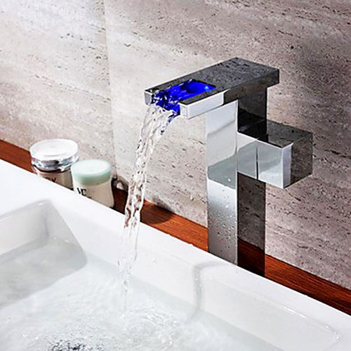 Modern LED Lights Single Hole Vessel Sink Faucet Chrome Finish Tap Free Shipping