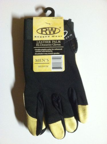 Rw rugged wear black high dexterity gloves, leather palm/spandex size: medium for sale