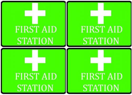 Green set of four first aid station office business plaque durable vinyl signs for sale