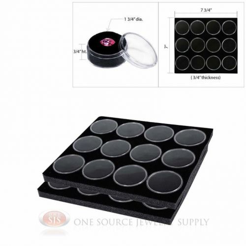 (2) 12 Black Gem Jar Foam Half Inserts Tray Jewelry Display Organizer Gemstones