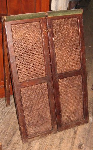 2 Antique Vintage Fabric Textile Caned Oak Folding Display Retail Salesmen Rack