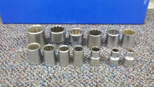 Kal 13pc chrome 1/2&#034; drive 12 point shallow socket set 3/8 - 1-1/4 for sale