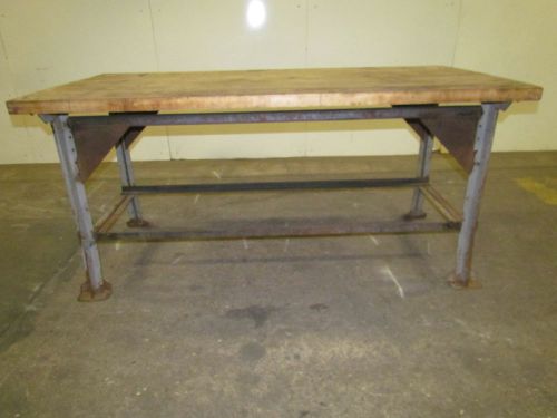 Vintage industrial butcher block workbench table welded steel frame 74x34x34&#034; for sale