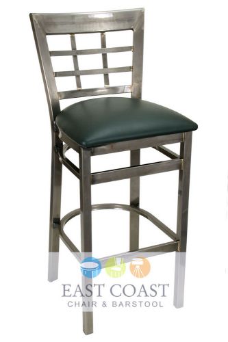 New Gladiator Clear Coat Window Pane Metal Bar Stool with Green Vinyl Seat