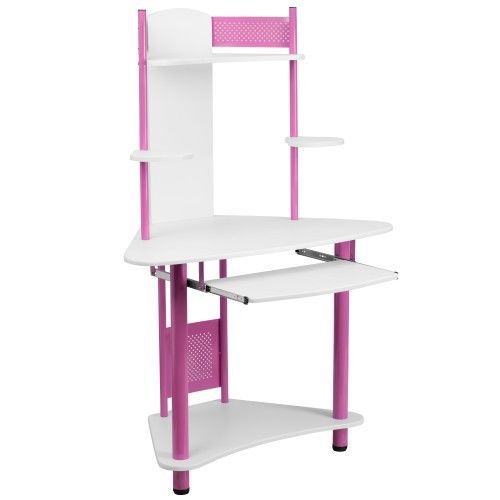 Flash furniture nan-jn-2705-pk-gg pink corner computer desk with hutch for sale