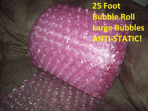 25 foot anti-static bubble wrap/roll! 1/2&#034; large bubbles! pink! perforated! for sale