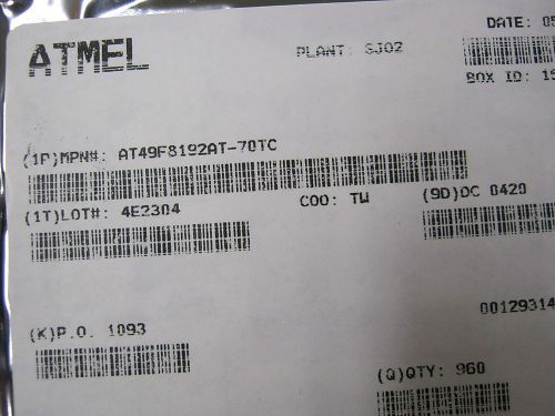 AT49F8192AT-70TC ATMEL QTY 960 IC FLASH 8MBIT 70NS 48TSOP NEW FACT SEALED PARTS