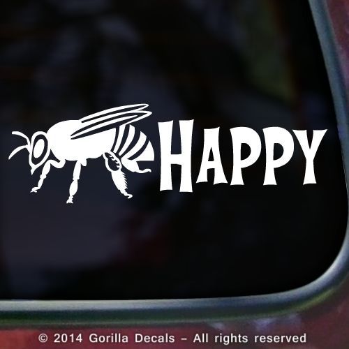 BEE HAPPY Beekeeper Beekeeping Decal Sticker Car Wall Sign WHITE BLACK PINK