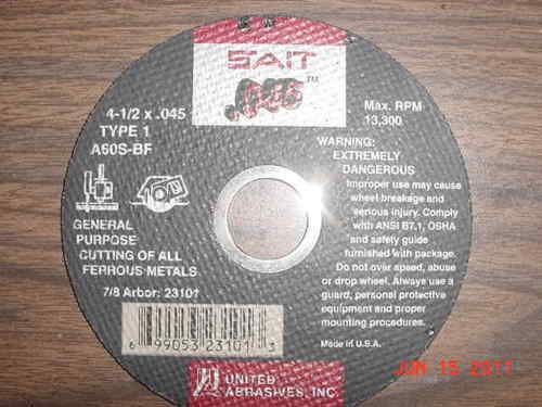 UNITED ABRASIVES SAIT 23101 TYPE 1 CUTTING WHEEL .045 **FREE SAME DAY SHIP USA**