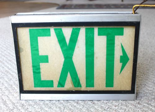 VTG GREEN Industrial EXIT LIGHTED SIGN Metal THEATRE Light STEAMPUNK Fiberglass