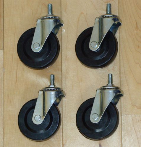 Set of 4 Swivel Stem Caster with 3&#034; Rubber Wheel 3/8&#034; Threaded Stem