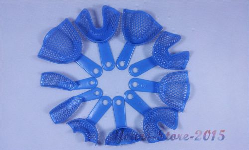 10pcs/Set Plastic-Steel Dental Impression Trays Denture Instrument Blue Teeth