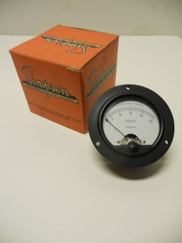 SIMPSON AC 0-25 VOLTS AC ROUND 3-1/2&#034; DIA PANEL METER MODEL 55 CATALOG 8440 NEW