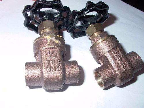 LOT OF TWO HAMMON 1/2&#034; BRASS SOLDER IN GATE VALVE 200 WOG