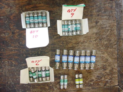 Huge lot of 36 littlefuses flm10a, flm6, flm5, flnr6, flq 3-10, fnq-r-20 for sale