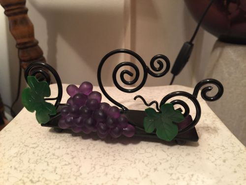 WINE LOVER PURPLE GRAPES GREEN LEAVES BLACK SPIRAL BUSINESS CARD HOLDER FOR DESK