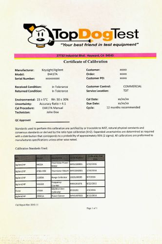 HP Agilent Keysight E4417A NIST Calibration with Certificate of your unit.