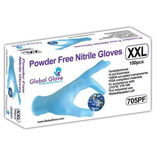 Global glove 705pf nitrile glove, disposable, powder free, 5 mils thick, 9&#034; for sale