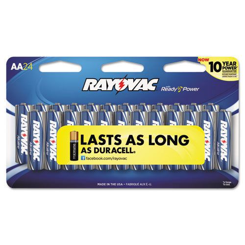 Rayovac Alkaline Batteries, AA, Peggable Large Card, 24/Pk