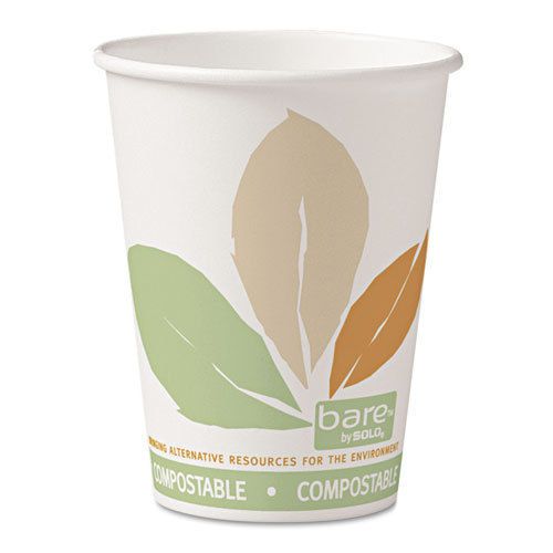 Bare pla paper hot cups, 12oz, white w/leaf design, 50/bag, 20 bags/carton for sale