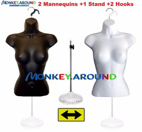 2 DISPLAY Female Mannequin Dress Body Torso Forms White Black +2 HANGER +1 STAND