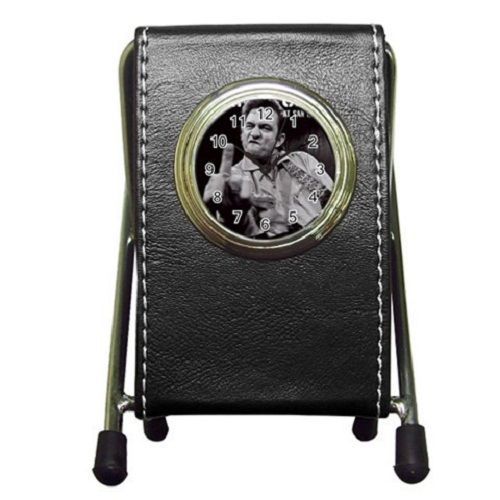 Vintage Johnny Cash Giving Finger (2 in 1) Leather Pen Holder and Desktop Clock