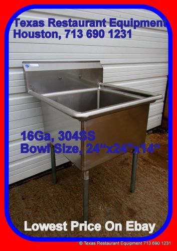 New STAINLESS STEEL 1 Compartment Sink, 16Ga, Bowl 24x24x14  NSF, Houston, Texas