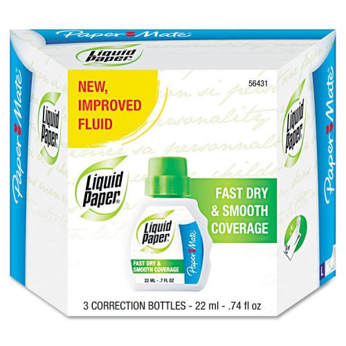 &#034;Liquid Paper Fast Dry Correction Fluid, 22 Ml Bottle, White, 3/pack&#034;