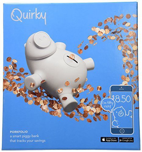 Quirky Porkfolio Smart Piggy Bank, White Wirelessly Connects to an App on Mobile