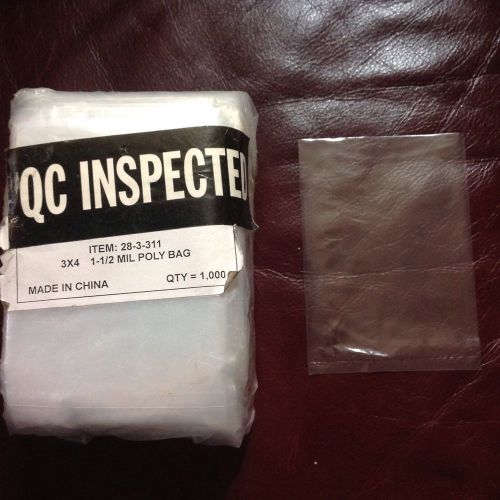 1000 CLEAR 3x4 POLY BAGS 1-1/2 MIL PLASTIC FLAT OPEN TOP