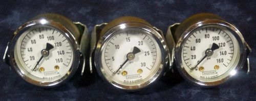 Noshok Gauges lot of three (2) 0-160, (1) 0-30 PSI  1/4  NPT Germany