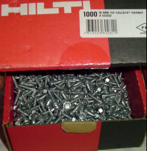 New qty (1000) hilti s-ms 10-12 x 3/4&#034; sheet metal screws 5/16&#034; drive #423252 for sale