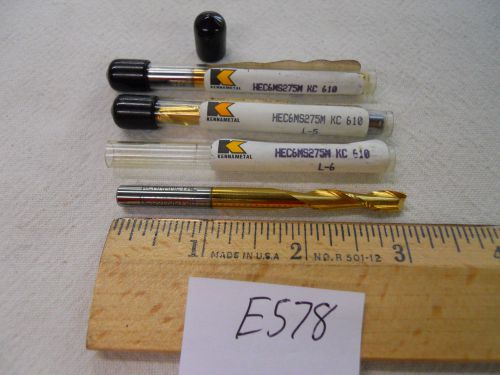 3 NEW KENNAMETAL 6 MM DIAMETER CARBIDE ENDMILL. 2 FL. KC610 COATED USA MADE E578