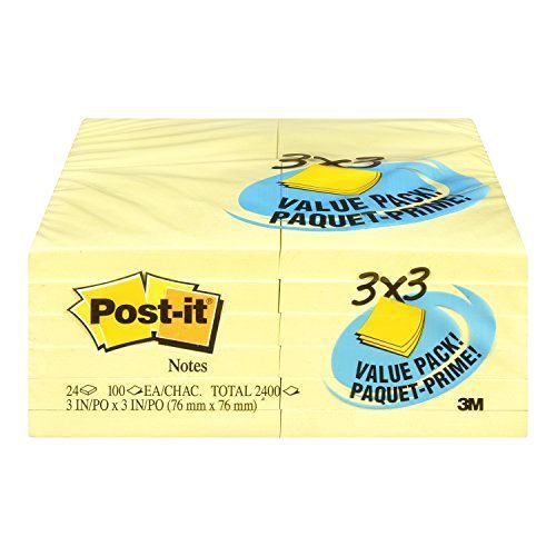 Post-it notes value pack, 3 in x 3 in, canary yellow, 24 pads/pack, 90 sheets/pa for sale