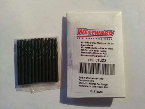 (12) bits,  no. &#034;22&#034; westward 5tuz3 jobber drill bit, hss, .1570 dia. for sale