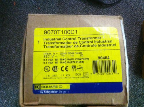 NEW IN  BOX SQUARE D 9070T100D1 N 0.1KVA 220-480Pri. 110-120Sec.TRANSFORMER