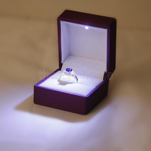 Purple velvet wedding ring earrings storage display gift box case w led lamp for sale