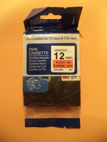 10 BROTHER NON-OEM TZe-B31 12mm 1/2 26.2&#039; LABEL BLACK FLUORESCENT HUNTER ORANGE