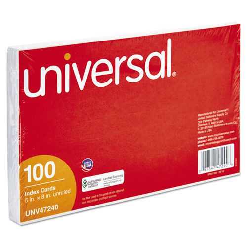 Unruled Index Cards, 5 x 8, White, 100/Pack