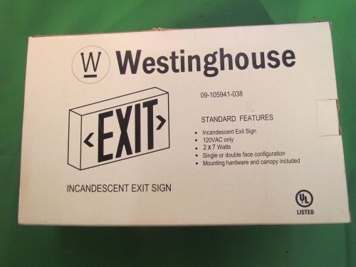 Westinghouse Incandescent Exit Sign 120 Volts AC W/ Green Inserts &amp; Mount Plate