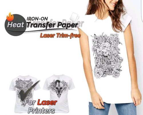 Laser Iron-On TRIM FREE Heat Transfer Paper Light fabric, 100 Sheets, 8.5&#034; x 11&#034;