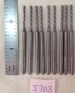 9 NEW 1/8&#034; SHANK CARBIDE END MILLS. 3 FLUTE. BALL. LONGS.  USA MADE. {J703}