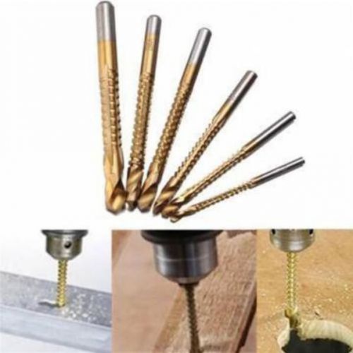 6PCS Drill Bit Sawtooth High Speed Steel Set Titanium Coated 3/4/5/6/6.5/8mm HSS