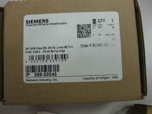 SIEMENS POWERMITE 599 SERIES VALVES/ACTUATORS 3/4&#034; ANSI CLASS 250 2W NO, LINEAR